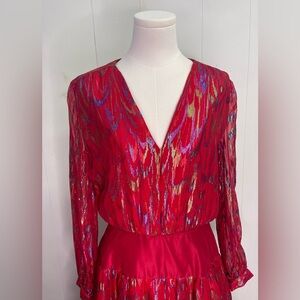 Vintage 1980’s Deadstock Disco Extravaganza Silk Rainbow Lurex Maxi Dress